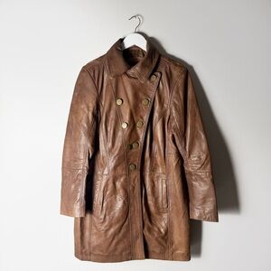 Sundance Catalog Carmichael Leather Trench Coat Brown Size Large